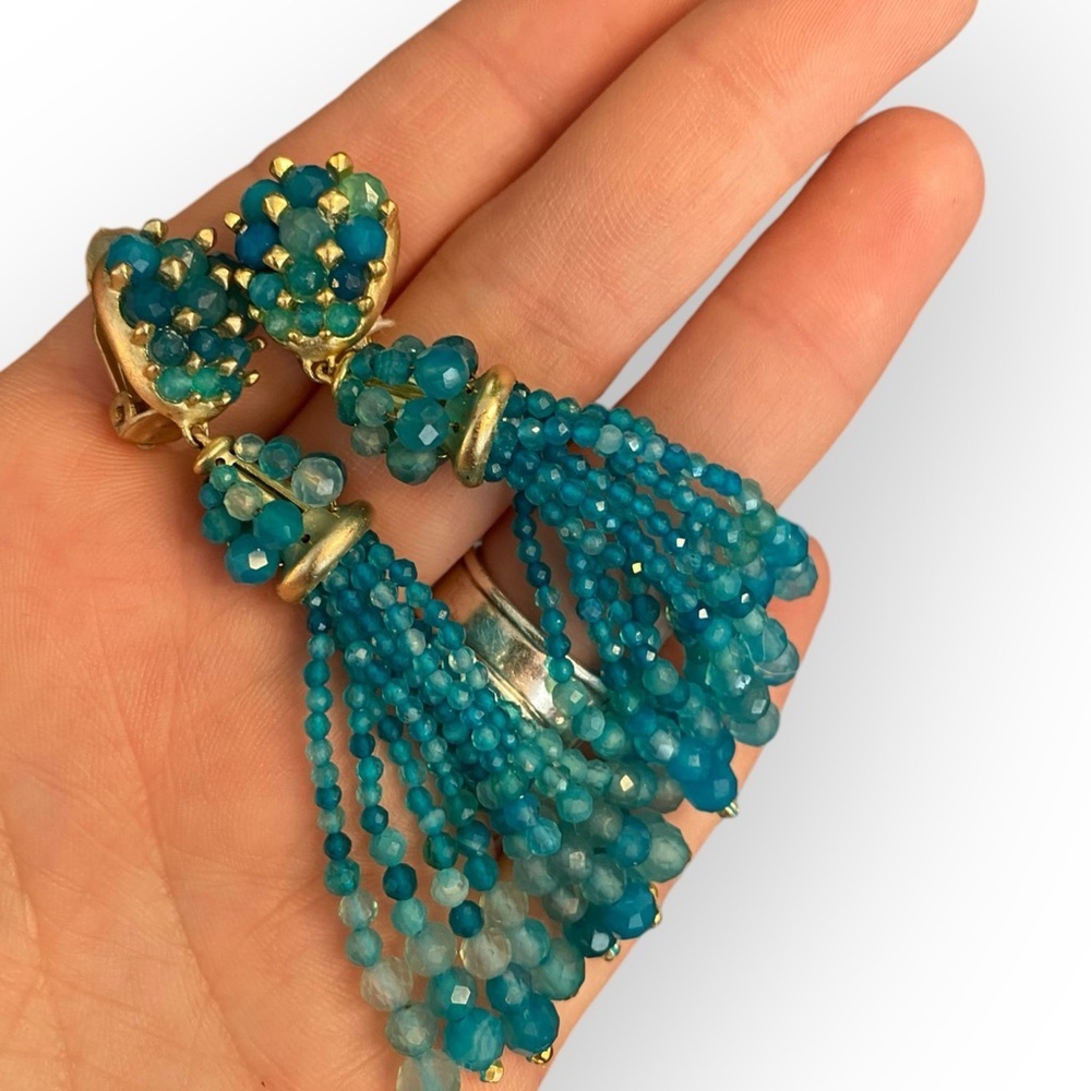 116 Kendra Scott Cecily Gold Clip‎ On Statement Earrings in Teal Agate